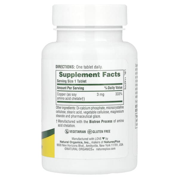 Alternative view of NaturesPlus, Copper, 3 mg, 90 Tablets