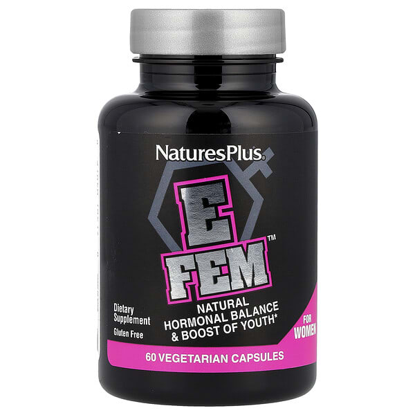 NaturesPlus, E Fem™ for Women, Natural Hormonal Balance & Boost of Youth, 60 Vegetarian Capsules