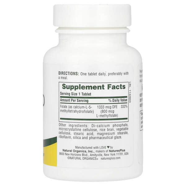 Alternative view of NaturesPlus, Folic Acid as Methylfolate , 800 mcg, 90 Tablets