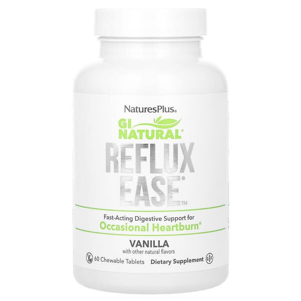 NaturesPlus, Gi Natural, Reflux Ease, Vanila, 60 Chewable Tablets