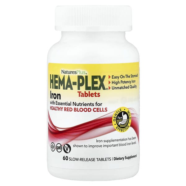 NaturesPlus, Hema-Plex®, Iron with Essential Nutrients for Healthy Red Blood Cells, 60 Slow-Release Tablets