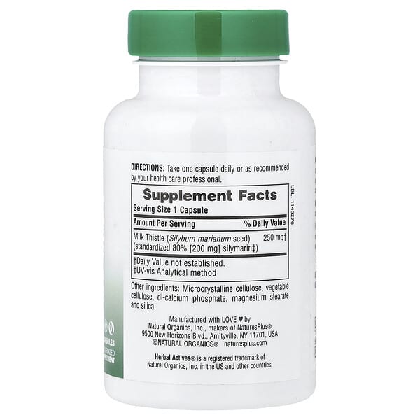Alternative view of NaturesPlus, Herbal Actives, Milk Thistle, 250 mg, 60 Capsules