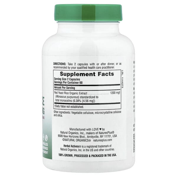 Alternative view of NaturesPlus, Herbal Actives, Red Yeast Rice, 120 Capsules (600 mg per Capsule)