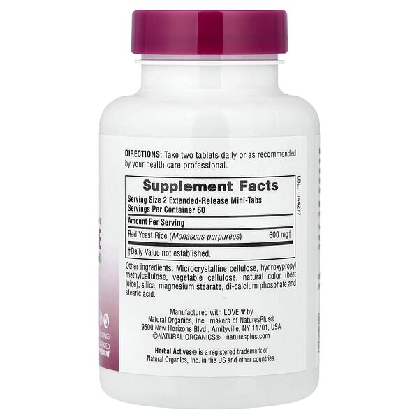 Alternative view of NaturesPlus, Herbal Actives, Red Yeast Rice, 120 Mini-Tabs (300 mg per Tab)