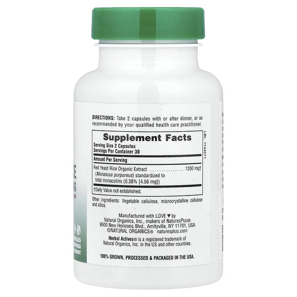 Alternative view of NaturesPlus, Herbal Actives, Red Yeast Rice, 60 Capsules (600 mg per Capsule)