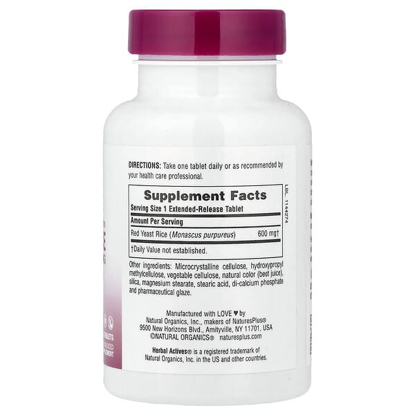 Alternative view of NaturesPlus, Herbal Actives, Red Yeast Rice, 600 mg, 30 Tablets