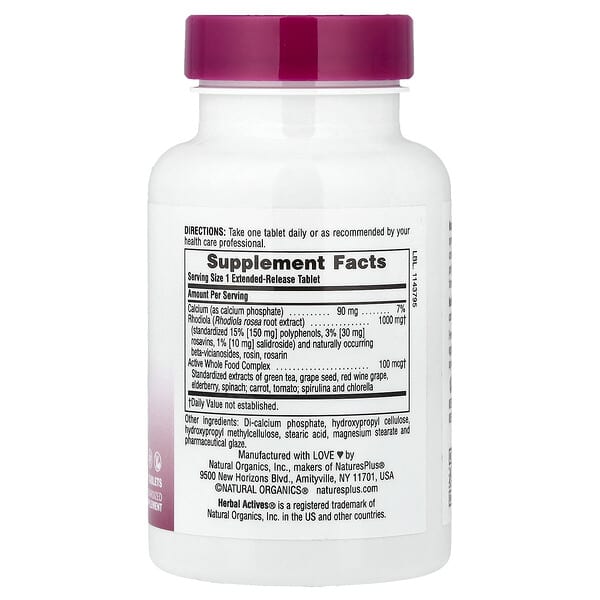 Alternative view of NaturesPlus, Herbal Actives, Rhodiola, Extended Release, 30 Tablets