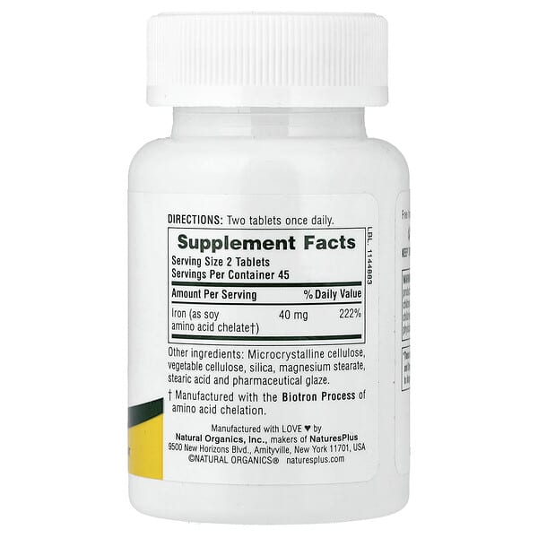 Alternative view of NaturesPlus, Iron, 40 mg, 90 Tablets (20 mg per Tablet)