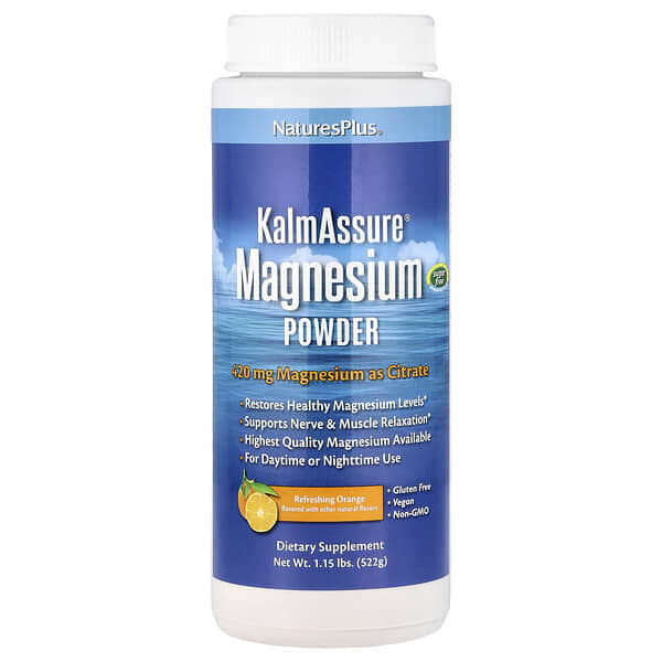 NaturesPlus, KalmAssure®, Magnesium Powder, Refreshing Orange, 1.15 lbs (522 g)