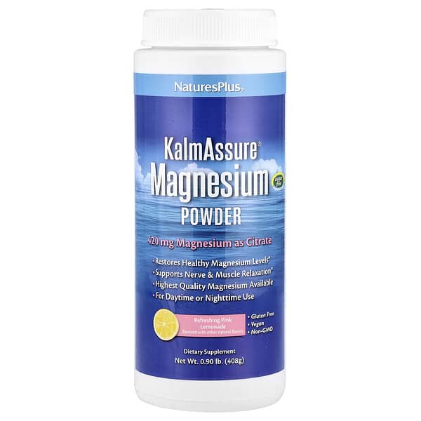 NaturesPlus, KalmAssure®, Magnesium Powder, Refreshing Pink Lemonade, 0.9 lb (408 g)