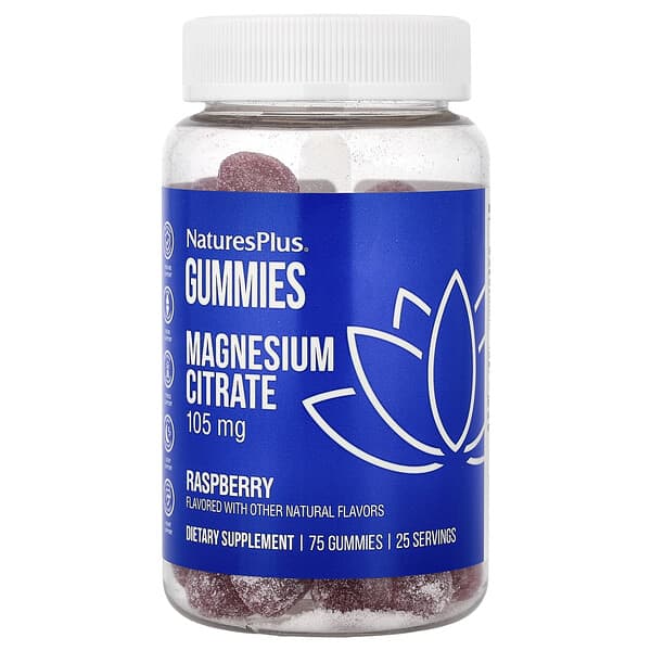 NaturesPlus, Magnesium Citrate Gummies, Raspberry, 75 Gummies (35 mg per Gummy)