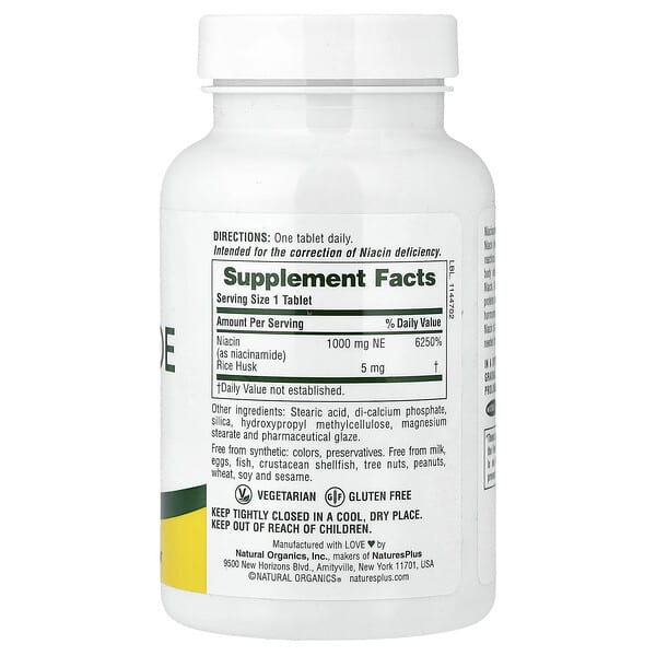Alternative view of NaturesPlus, Niacinamide, Sustained Release , 1,000 mg, 90 Tablets