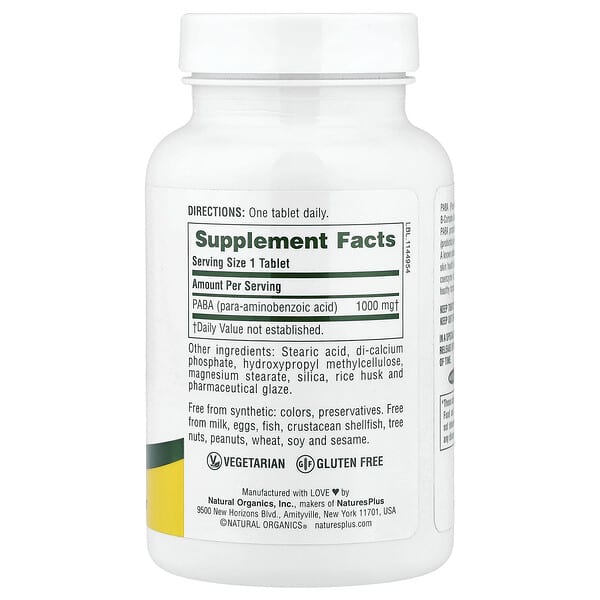 Alternative view of NaturesPlus, PABA, Sustained Release, 1,000 mg, 60 Tablets