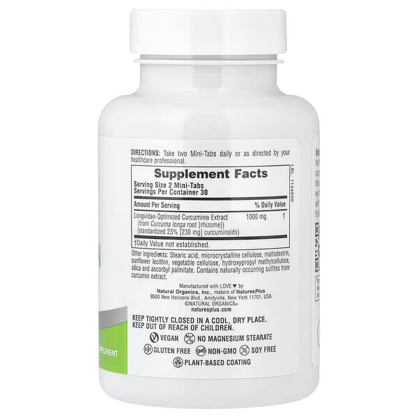 Alternative view of NaturesPlus, Pro Longvida®, Curcumin 1000, 60 Mini-Tabs (500 mg per Tablet)