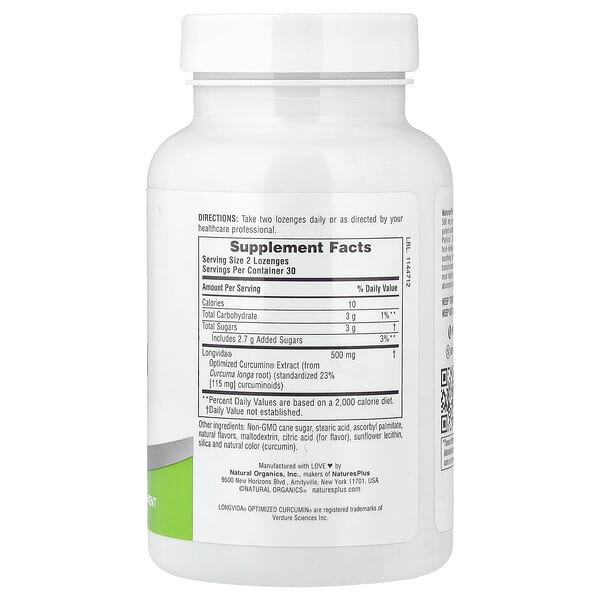 Alternative view of NaturesPlus, PRO longvida® Curcumin Lozenge, 60 Lozenges (250 mg per Lozenge)