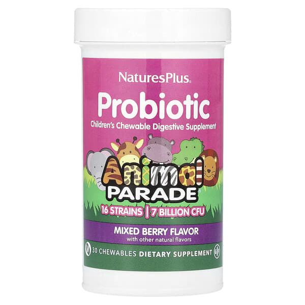 NaturesPlus, Probiotic, Children's Chewable Digestive Supplement, Mixed Berry, 7 Billion CFU, 30 Chewables
