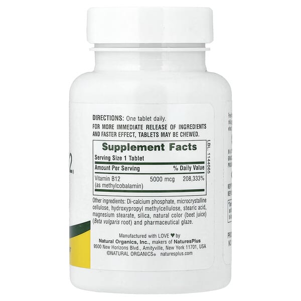 Alternative view of NaturesPlus, Shot-O-B12®, Sustained Release, 5,000 mcg, 60 Tablets