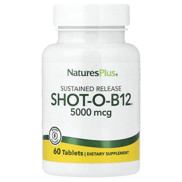 NaturesPlus, Shot-O-B12®, Sustained Release, 5,000 mcg, 60 Tablets