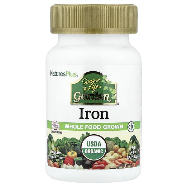 NaturesPlus, Source of Life Garden®, Iron, 30 Vegan Capsules (18 mg per Capsule)