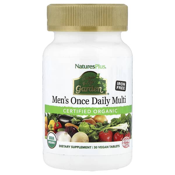 NaturesPlus, Source of Life Garden®, Organic Men's Once Daily Multi, Iron Free, 30 Vegan Tablets