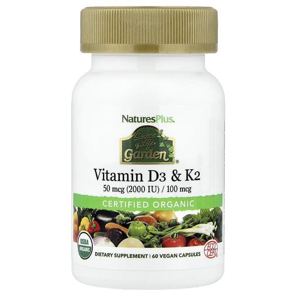 NaturesPlus, Source of Life Garden®, Vitamin D3 & K2, 60 Vegan Capsules