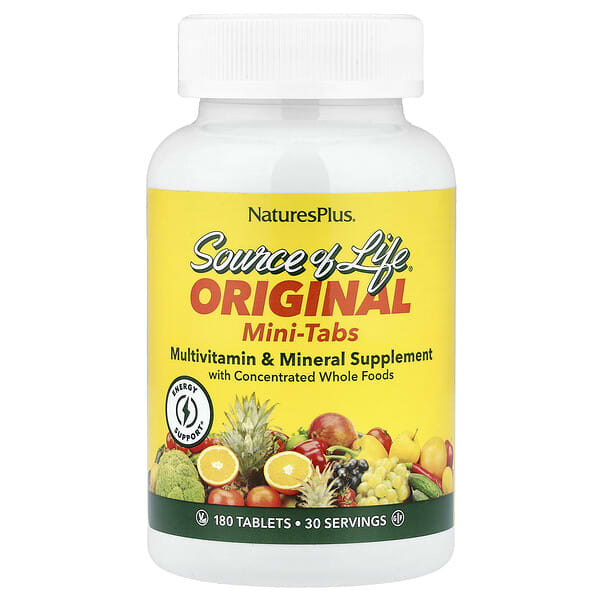 NaturesPlus, Source of Life®, Original Mini-Tabs, Multivitamin & Mineral Supplement with Concentrated Whole Foods, 180 Tablets