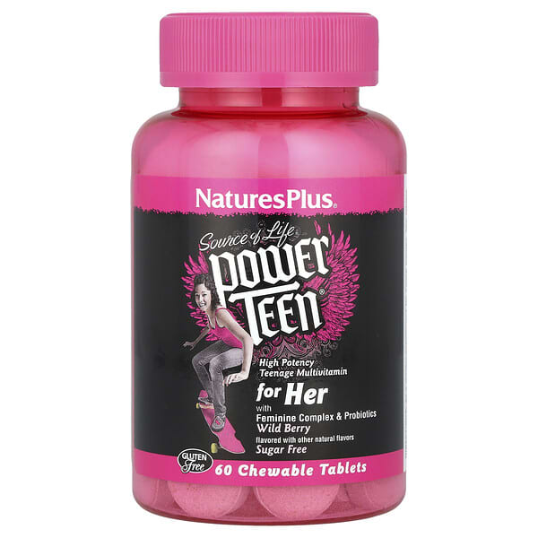 NaturesPlus, Source of Life®, Power Teen® for Her, Sugar Free, Wild Berry, 60 Chewable Tablets