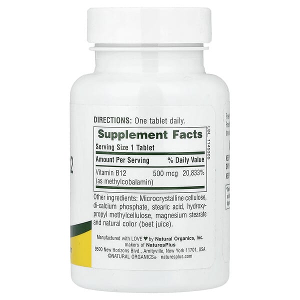 Alternative view of NaturesPlus, Vitamin B-12, 500 mcg, 90 Tablets