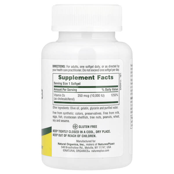 Alternative view of NaturesPlus, Vitamin D3, 250 mcg (10,000 IU), 60 Softgels