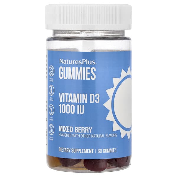 NaturesPlus, Vitamin D3 Gummies, Mixed Berry, 1,000 IU, 60 Gummies