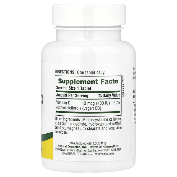 Alternative view of NaturesPlus, Water-Dispersible Vitamin D3, 10 mcg (400 IU), 90 Tablets