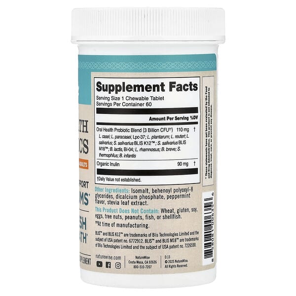 Alternative view of NatureWise, Oral Health Probiotics, For Children & Adults, Mint, 60 Chewable Tablets