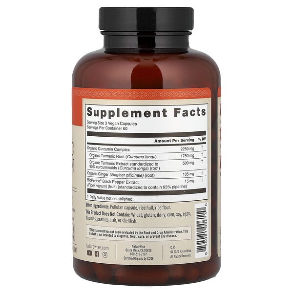 Alternative view of NatureWise, Organic Turmeric Curcumin, 180 Vegan Capsules