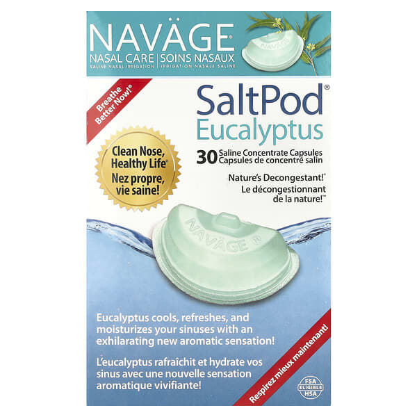 Navage, Nasal Care, Saline Nasal Irrigation, SaltPod® Eucalyptus, 30 Saline Concentrate Capsules