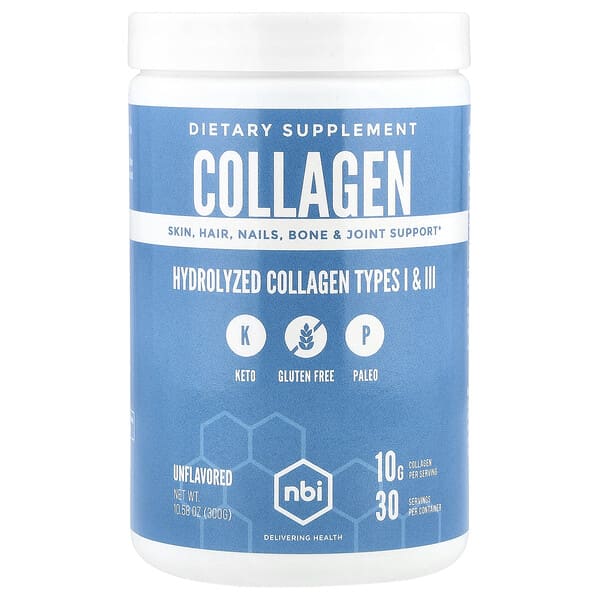NBI, Hydrolyzed Collagen Types I & III, Unflavored, 10.58 oz (300 g)