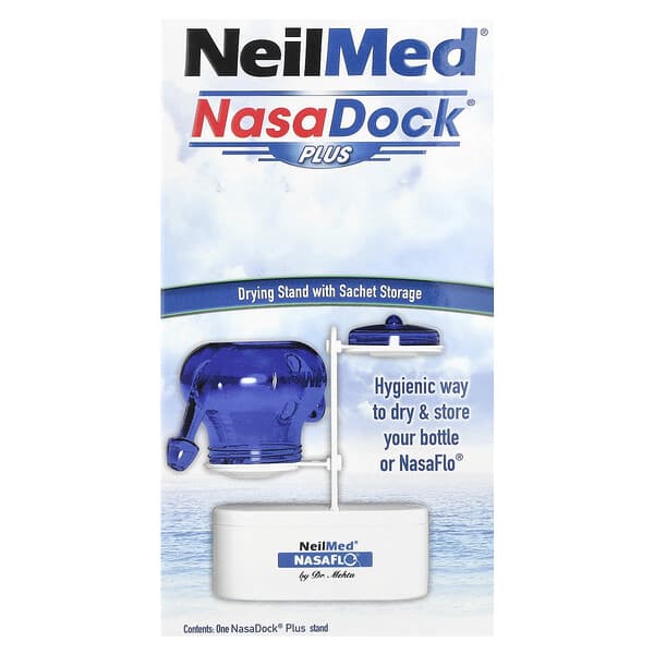 NeilMed, NasaDock® Plus, Drying Stand with Sachets Storage, White, 1 NasaDock® Plus Stand