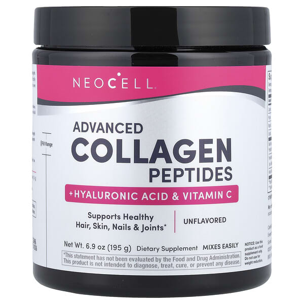 NeoCell, Advanced Collagen Peptides + Hyaluronic Acid & Vitamin C, Unflavored, 6.9 oz (195 g)