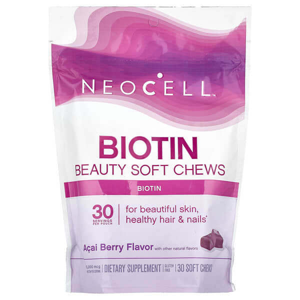 NeoCell, Biotin Beauty Soft Chews, Acai Berry , 10,000 mcg, 30 Soft Chews