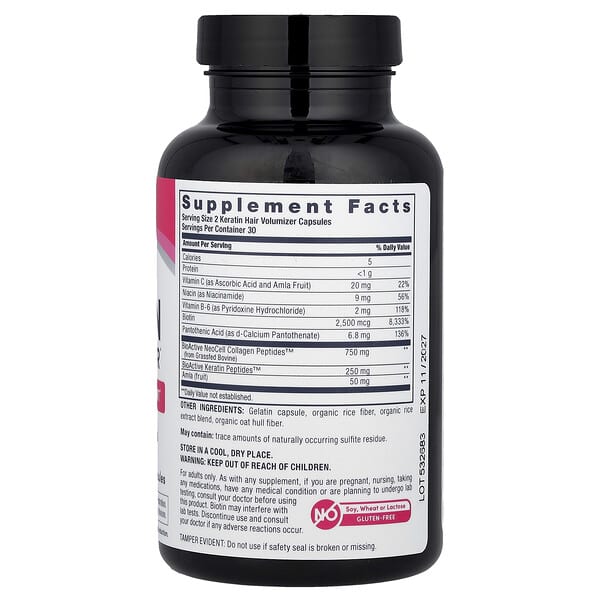 Alternative view of NeoCell, Keratin Hair Volumizer + Collagen Peptides, 60 Capsules