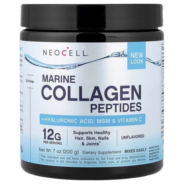 NeoCell, Marine Collagen Peptides + Hyaluronic Acid, MSM & Vitamin C, Unflavored, 7 oz (200 g)
