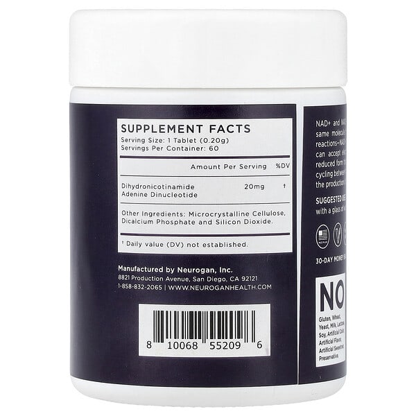 Alternative view of Neurogan Health, NADH, 20 mg, 60 Tablets, 0.63 oz (18 g)