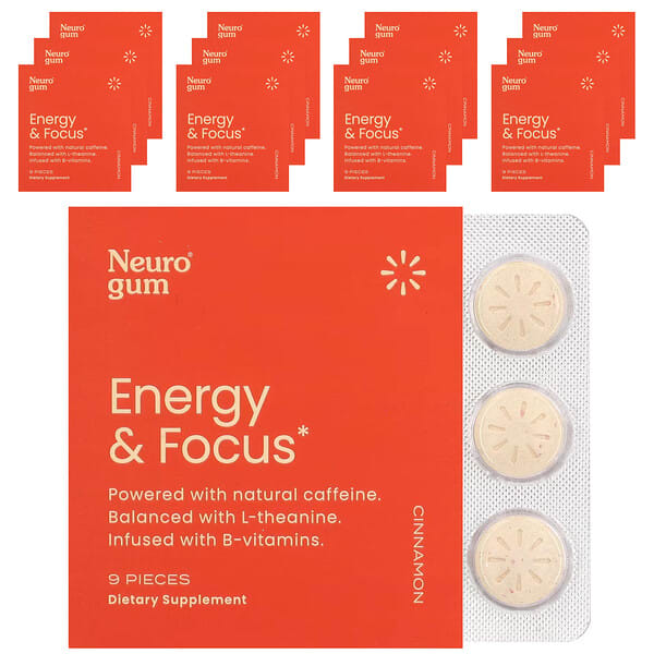 NeuroGum, Energy & Focus, Cinnamon, 12 Packs, 9 Pieces Each 3 NeuroGum, Energy & Focus, Cinnamon, 12 Packs, 9 Pieces Each