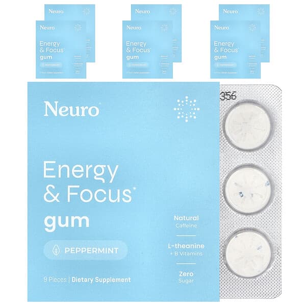 NeuroGum, Energy & Focus Gum, Peppermint, 6 Packs, 9 Pieces Each