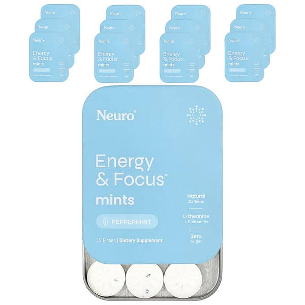 NeuroGum, Energy & Focus Mints, Peppermint, 12 Pack, 12 Pieces Each