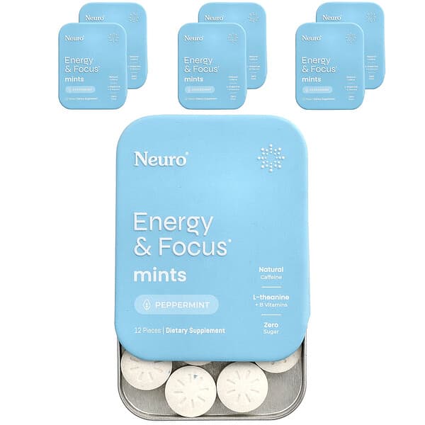 NeuroGum, Mints, Energy & Focus, Peppermint, 6 Packs, 12 Pieces Each