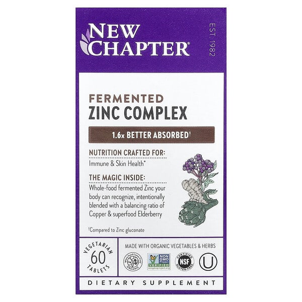New Chapter, Fermented Zinc Complex, 60 Vegetarian Tablets