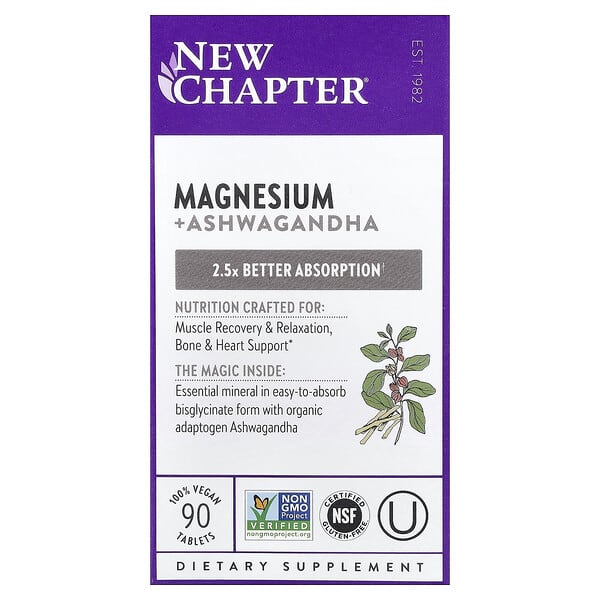 New Chapter, Magnesium + Ashwagandha , 90 Vegan Tablets