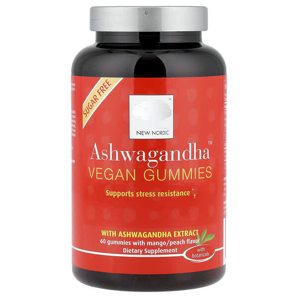 New Nordic, Ashwagandha™ Vegan Gummies, Mango/Peach, 60 Gummies