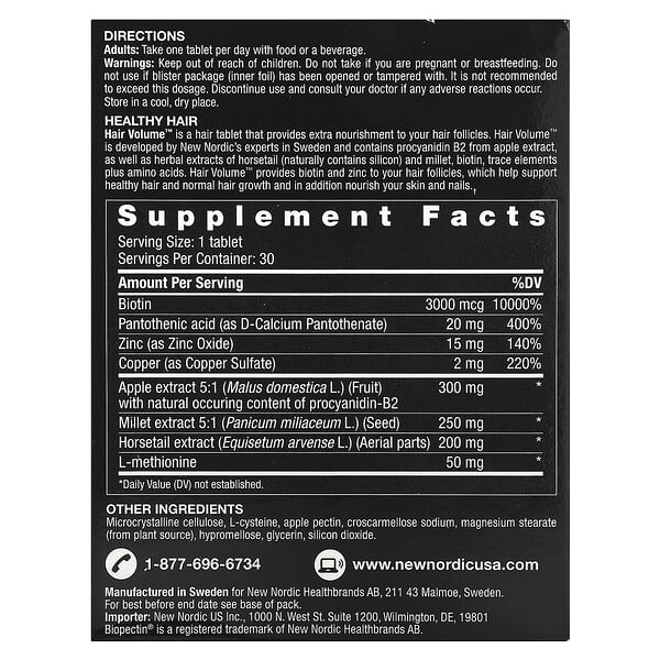 Alternative view of New Nordic, Hair Volume , 90 Tablets