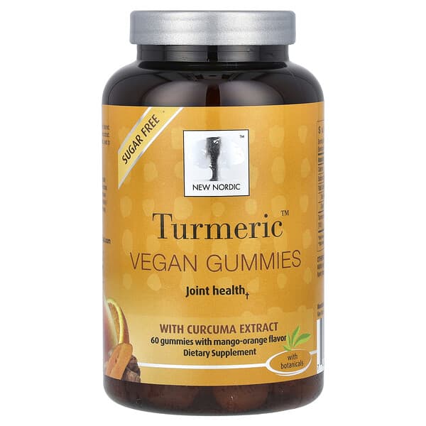 New Nordic, Turmeric Vegan Gummies with Curcuma Extract, Mango-Orange, 60 Gummies (150 mg per Gummy)